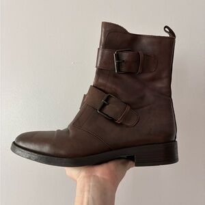 Emanuel Crasto Brown Leather Moto Buckle Boots